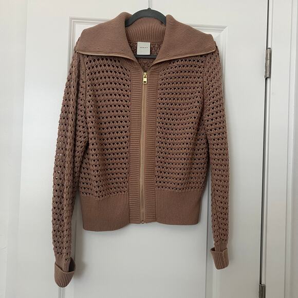 Varley Eloise open-knit cotton zip-up sweater Cedar - Picture 3 of 9